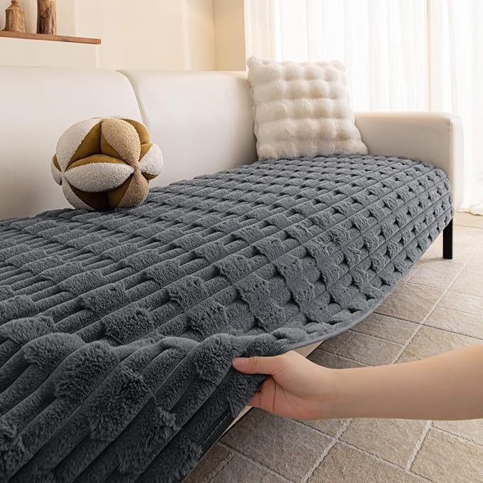 MYSKY HOME 100% Waterproof Couch Cover for Dog, Plush Pet Couch Covers for Sofa Washable, Couch Covers for 2 Cushion Sofa Pet Friendly, Non-Slip Sofa Covers Slipcover Protector, Dark Grey, 35"x63" - Image 6