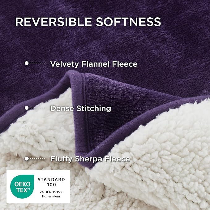 Bedsure Waterproof Dog Blankets for Large Dogs Sherpa Fleece Throw, 50X60 | Washable Soft Plush Pet Cat Blanket for Couch Cover, Reversible Cozy Calming Protector Warm for Senior Dogs,Eggplant - Image 3