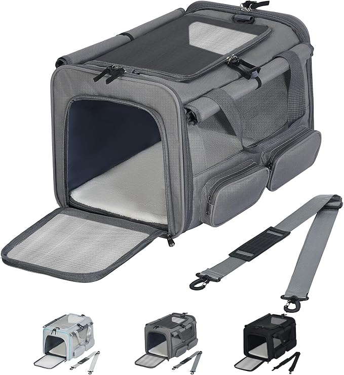 Cat Carrier for Pets up to 15 lbs, Soft-Sided Collapsible Pet Carrier | Upgraded Sturdy Base, Privacy Curtain and 2 Storage Bags Provide Comfort, Privacy and Convenience for Cats and Small Dogs by Hannadepot