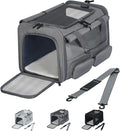 Cat Carrier for Pets up to 15 lbs, Soft-Sided Collapsible Pet Carrier | Upgraded Sturdy Base, Privacy Curtain and 2 Storage Bags Provide Comfort, Privacy and Convenience for Cats and Small Dogs by Hannadepot