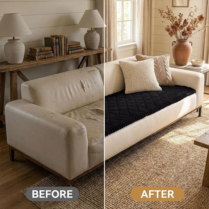 Smiry Non Slip Couch Cover for Dogs, Fuzzy Plush Pet Sofa Protector | Washable Furniture Cover for Large Dogs & Cats, Scratch & Dirt Resistant, For 3 Cushion Couch, Black, 27.6"x82.7" - Image 6