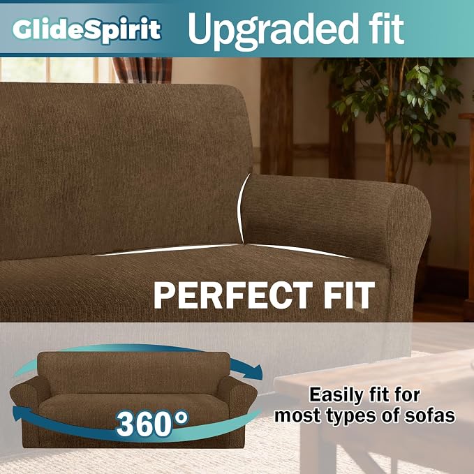 Waterproof Stretch Spandex Chair Sofa Slipcover - Non-Slip Soft Couch Cover with Elastic Bottom, Washable Leakproof Furniture Protector for Kids, Pets, Dogs & Cats (Chair, Chocolate) - Image 3