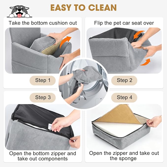 JOEJOY Dog Car Seats for Small Medium Dogs Under 35lbs, Dog Booster Seat with Detachable Washable Cover and Cushion, Memory Foam Pet Car Seat with Safety Belt and Storage Pockets (LG) - Image 8