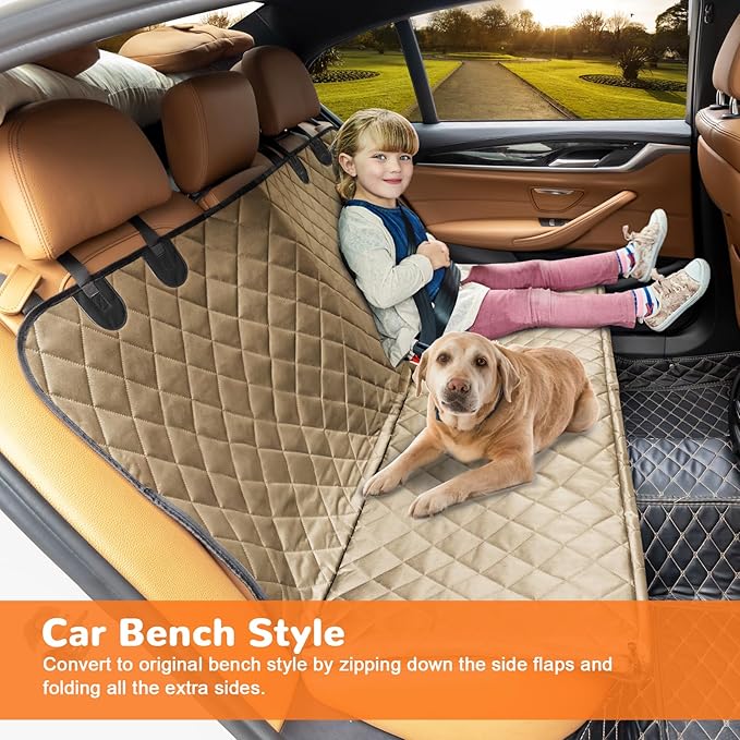 URPOWER Dog Car Seat Cover for Back Seat, Waterproof Hammock for Car & SUV | 600D Oxford, Side Flaps with Zippers, Scratch Resistant, Non-Slip, Easy Install, Machine Washable, Dog Seat Belt Included - Image 4