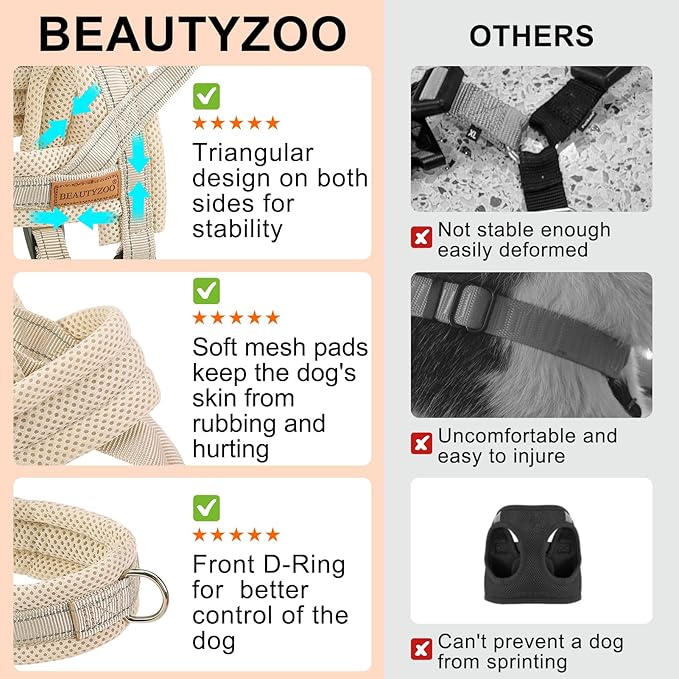 BEAUTYZOO Small Dog Harness and Leash Set, No Pull Step in Puppy Vest | Breathable Mesh with Handle, Reflective, Adjustable No Choke Escape Proof, Lightweight, Easy Control for Walking, Beige XS - Image 4