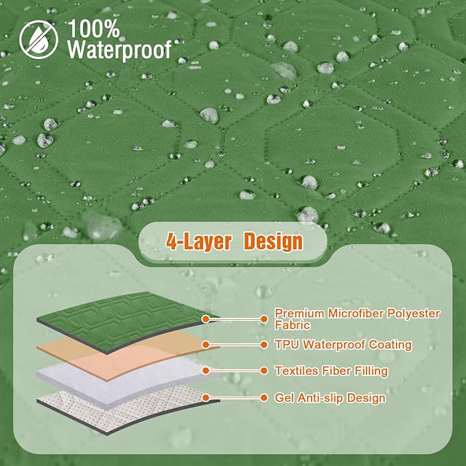VANSOFY 100% Waterproof Recliner Chair Covers Washable, Vine Green, 30" | Non-Slip, Slipcover with Pocket, Furniture Protector, Elastic Straps, Chair Cover for Pets, Dogs - Image 6