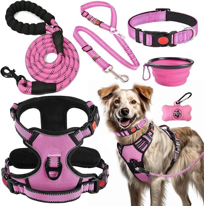 LOBEVE No Pull Dog Harness, Collar & Leash Set with Travel Accessories | Includes Dog Seat Belt, Collapsible Bowls & Poop Bag Dispenser. Ideal for Training, Walking, Hiking. Fits Small to Large Dogs by Lovebegetslove