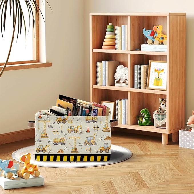 Construction Truck Basket - Excavator Storage Baskets Collapsible - Bulldozer Storages Bin Decor - Tractor Decor for Boys Room - Excavator Rectangle Baskets for Kids Clothes, Gifts, Books - Image 3
