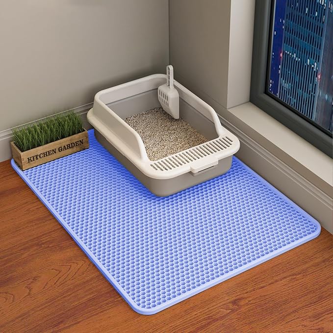 HCY&WLD Cat Litter Mat, Double Layer Cat Litter Box Mat (30x22 Inch, Blue) | Waterproof Urine-Proof Non-Slip Litter Trapping Mat, Soft on Kitty Paws, Scratch-Resistant, Scatter Control, Easy to Clean by HCY%26WLD