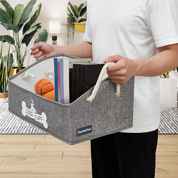 Dog Toy Basket, Storage Bin, Collapsible Box for Pet Accessories | Fabric Container With Handle, Trapezoid Holder for Small Medium dogs, Organizer for Living Room, Gray - Image 3