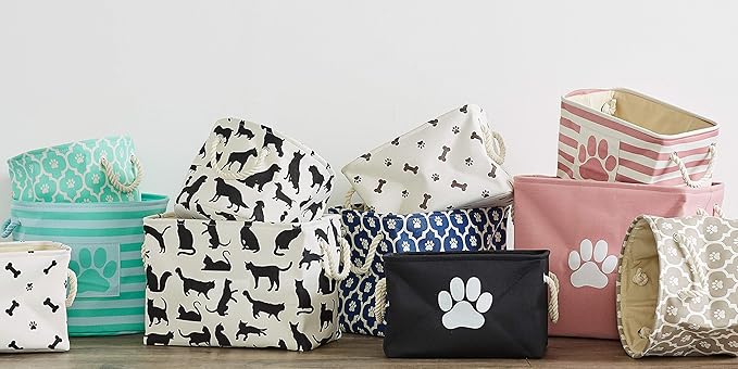 Bone Dry Pet Storage Collection Striped Paw Patch Bin, Rose, Small Round - Image 7
