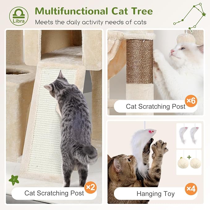Globlazer Heavy Duty Cat Tree 78 inch Sturdy Cat Tower for 20lbs Large Adult Cats, Symmetrical Aesthetic Big Cat Tree with Extra Large Platform, 2 Scratching Boards, Z78, Beige - Image 5