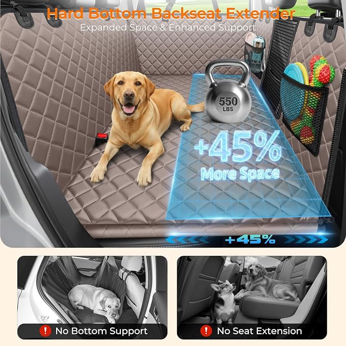 URPOWER Back Seat Extender for Dogs, Large Hard Bottom Dog Car Seat Cover | Supports 550 lbs, Stable 3-Panel Hard Bottom, Added High-Density Foam for Comfort, Waterproof 900D Oxford, 45% More Space - Image 2