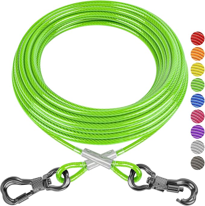 XiaZ Dog Tie Out Cable, Heavy Duty Dog Chains for Outside with Lockable Hook, Pet Runner Cable Leads for Yard, Dogs Line Tether for Small Medium Dogs Up to 250 LBS (30FT, Green) by XiaZPet