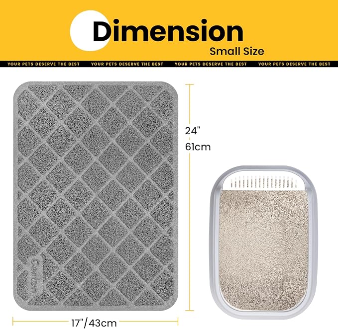 Conlun Cat Litter Mat Litter Trapping Mat, 24" x 17" Premium Durable PVC Grid Mesh with Scatter Control, Non-slip, Less Waste Cat Litter Box Mat, Grey 2 Pack - Image 2