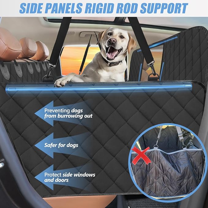 Hard Bottom Dog Car Seat Cover for Back Seat, High Barrier | Dog Hammock for Car, Holds 420lbs, Sturdy 600D Oxford, Extender Space, Backseat Protector Pet Bed, Waterproof, Mesh Window - Image 5