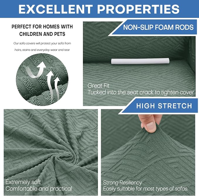 XINEAGE Stretch Jacquard Sofa Cover, Non Slip Sofa Slipcover for Dog | High-Stretch Fabric. Wear-Resistant, Pet Friendly. Easy Install & Washable for Living Rooms, Offices.Pea Green - Image 5
