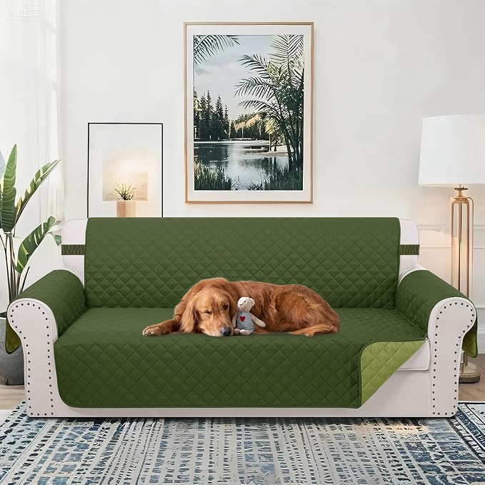 Reversible Oversized Sofa Covers, XL Sofa, Huntergreen/Sage | Couch Cover Furniture Protector for Dogs Elastic Straps Water Repellent Furniture for 4 Cushion Couch - Image 2