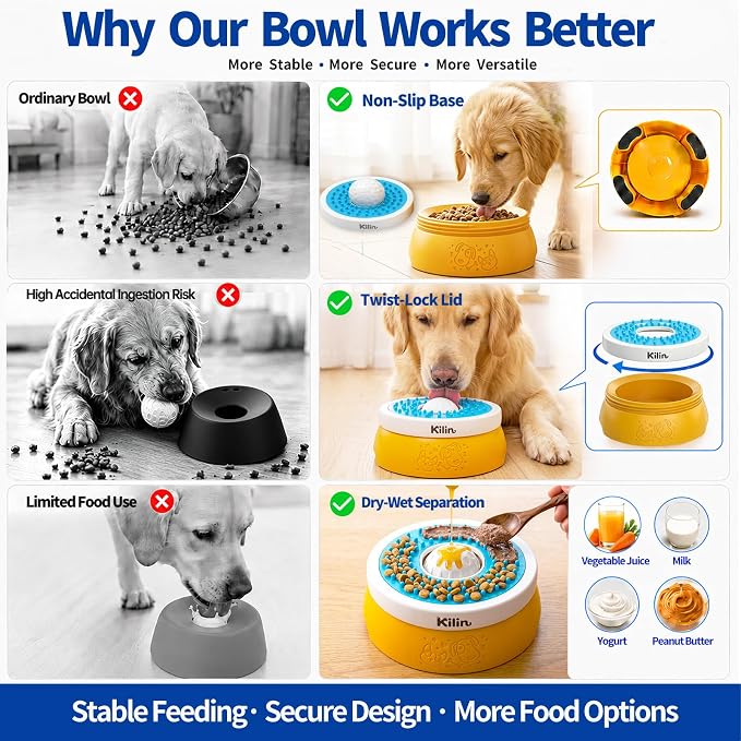 KILIN Slow Feeder Dog Licking Bowl with Rolling Ball,4 Non-Slip Pads,8fl oz | Dog Enrichment Toys for Dogs with Bone Broth, Yogurt and Wet Puppy Treat, Interactive Lick Ball for Dogs with Anxiety - Image 5