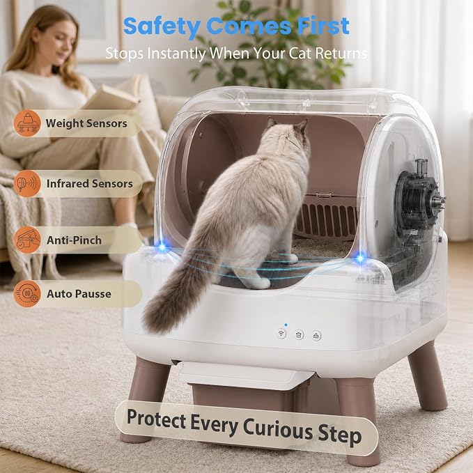RPZ Automatic Cat Litter Box with APP Control, Open-top Design, 360° Safety Sensors, Self Cleaning Cat Litter Box for Multiple Cats, Litter Mat & 2 Rolls Refill Bags Included - Image 2