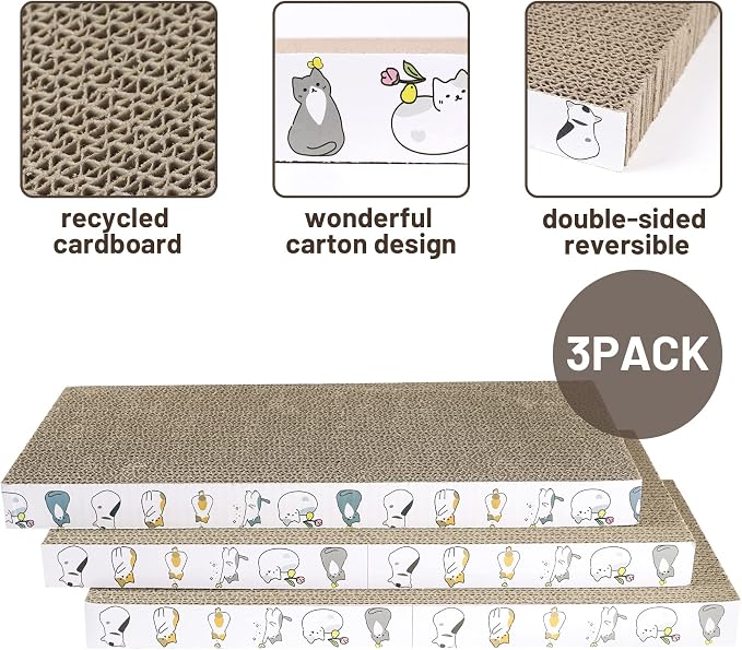 PatiencET Cat Scratcher Cardboard 3 PCS with Catnips | Flat Double-Sided, Scratch Pad, For Indoor Small Medium Cats Kittens - Image 3