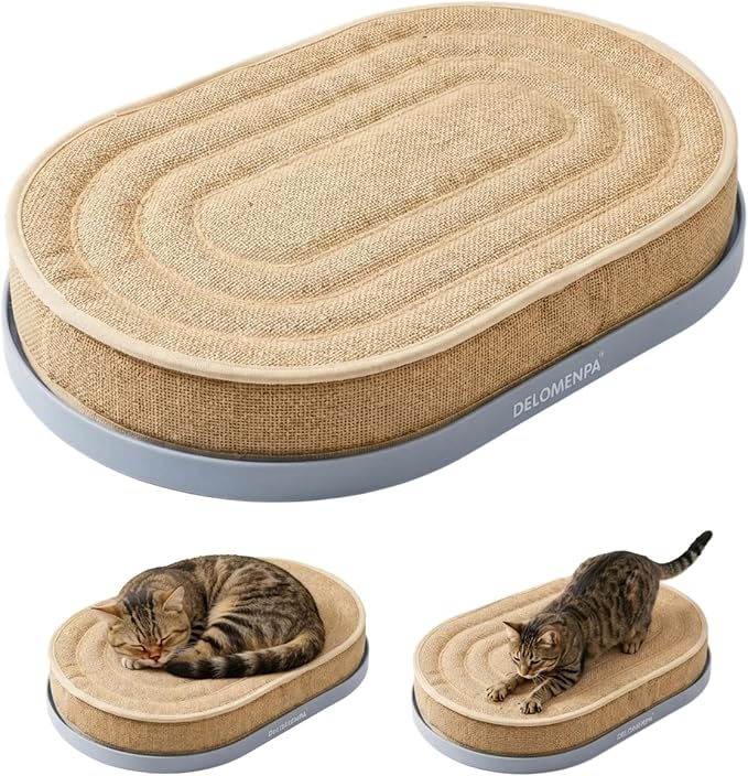 Large Sisal Cat Scratcher Lounge, 2-in-1 Cat Bed with Durable Base & Plush Foam Cushion, Non-Shedding Cat Scratching Pad for Indoor Cats,22"x14", No Mess Furniture Protector (Blue) by HOME