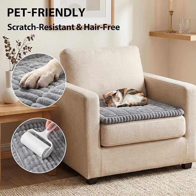 Fixwal Waterproof Flannel Dog Couch Cover, 27.6" x 27.6", Light Gray | Integrated TPU Barrier, Non-Slip Backing, Machine Washable, Pet Friendly, Easy Clean Pet Hair, Soft Sofa Cushion Protector - Image 6