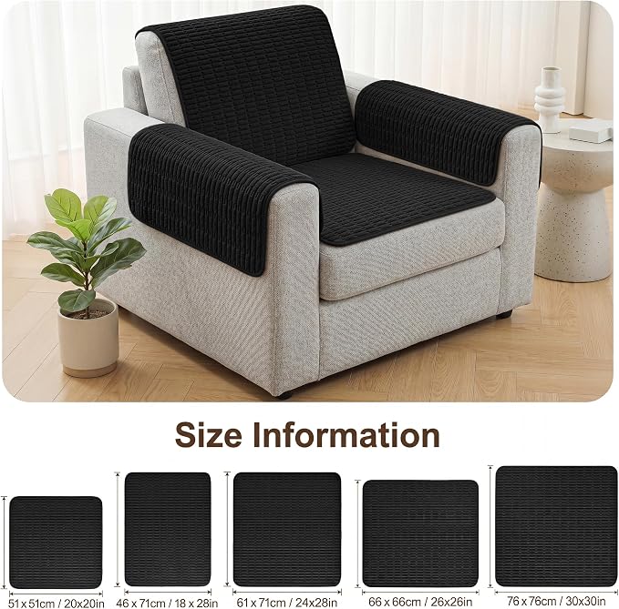 Foxdecor Couch Arm Covers for Sofa Arm Chair Covers Set of 2 | Sofa Arm Covers Cat Scratch Resistant Couch Protectors, Washable Armrest Cover Furniture Arm Covers, Black 30x30 in - Image 6