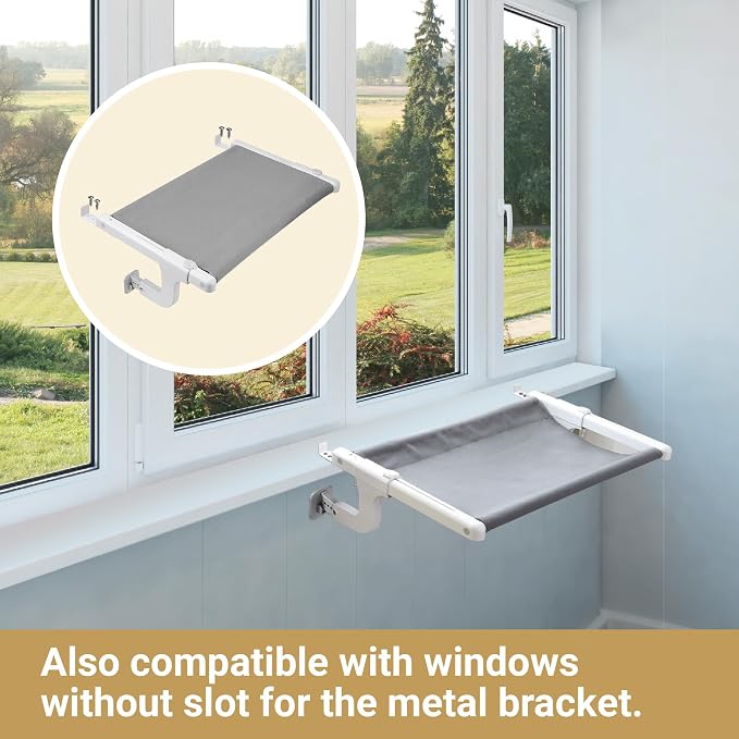 Cat Window Perch, Cat Hammock Window Seat with Sturdy Metal Frame for Large Cats and Kittens, Easy to Adjust for Windows & Bedsides, No Suction Cup No Drilling - Image 5