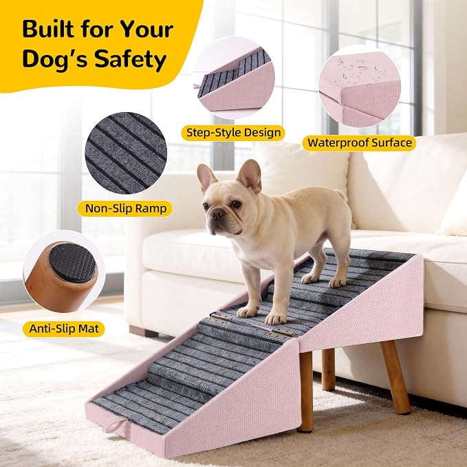 Dog ramp for Small Dogs, 2-in-1 Pet Steps & Ottoman | Foldable Dog ramp for Couch, Non-Slip Wooden Pet ramp for Puppy Senior Injured Dogs (Pink, XL(17.13H)) - Image 4
