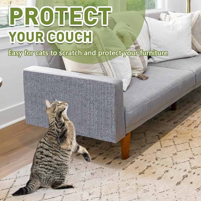 Cat Scratch Furniture Protector for Couch, Wall & Door Guard, Trimmable Self-Adhesive Scratch Pad, DIY Climbing Mat, Deterrent, Scratching Post Replacement (78.7''x15.8'', Light Gray) - Image 3