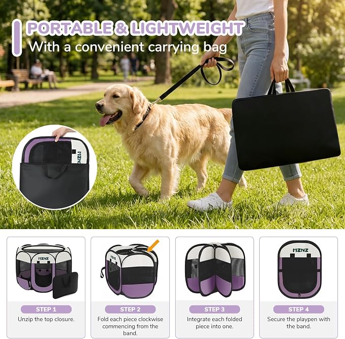 Dog Cat Small Animal Puppy Playpen Crate, Small, Purple | Portable Pop Up Pet Cage Enclosure Tent Kennel Indoor Outdoor with Carrying Case, No Assembly, Camping Use - Image 5