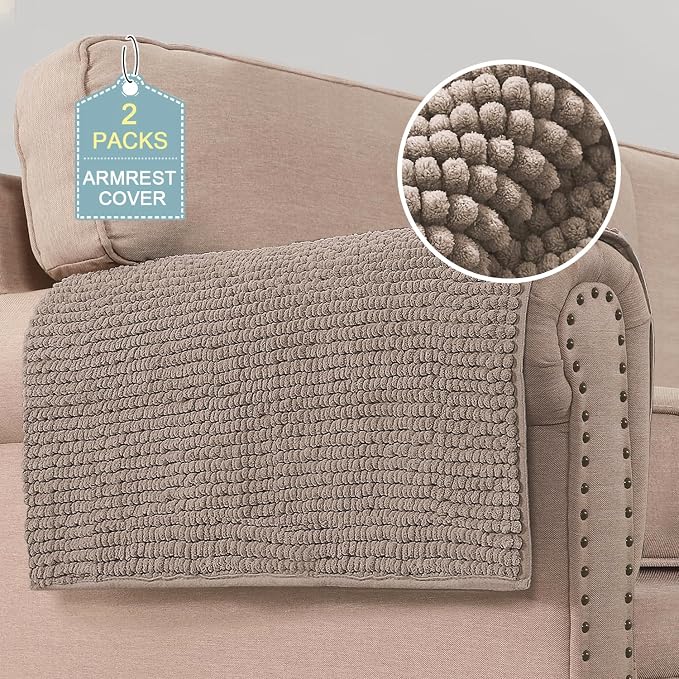 H.VERSAILTEX Plush Chenille Couch Armrest Cover 2 Packs Thick and Soft Sofa Covers Furniture Protector Cover for Pets (27.5" x 27.5", Cuban Sand) by HVERSAILTEX