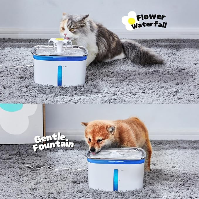 Veken Innovation Award Winner 95oz/2.8L Cat Water Fountain | Automatic Pet Fountain Dog Water Dispenser with Stainless Steel Lid, Replacement Filters & Silicone Mat Included (Silver) - Image 2