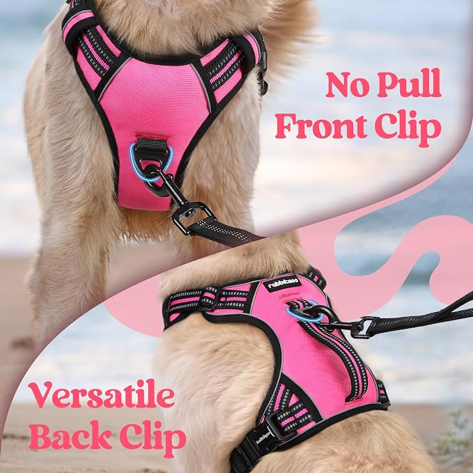rabbitgoo Large Dog Harness, Easy Wear with 3 Buckles and Lift Handle | No Pull with Front Clip for Walking, Adjustable Soft Padded, Reflective, Easy Control, Pink, Medium - Image 6