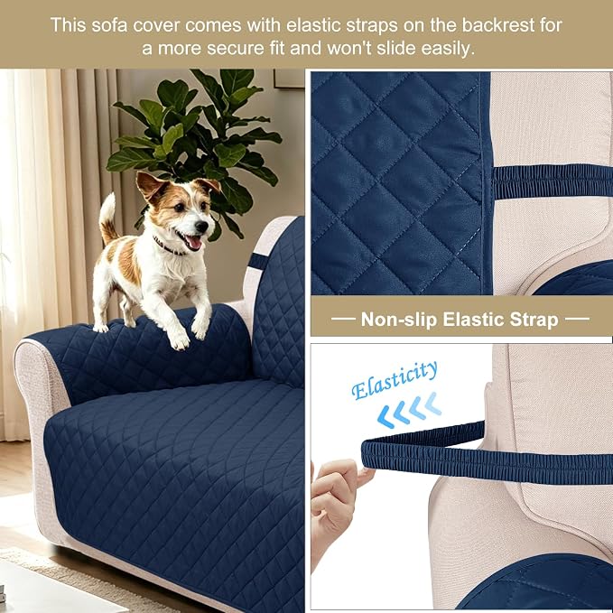 Reversible Recliner Chair Covers, 23" Chair, Navy/Camel | Chair Covers for Living Room with Elastic Straps, Water Repellent, Chair Protectors Covers for Dogs - Image 2