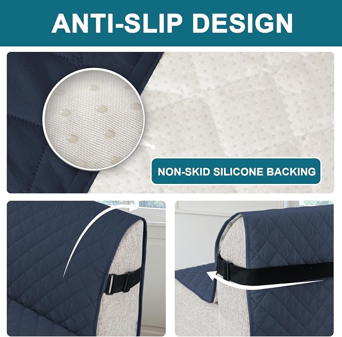 Turquoize 100% Waterproof Futon Cover Futon Slipcover Washable Armless Sofa Bed Slipcover Protector Seat Width Up to 70" with Adjustable Elastic Strap Anti-Slip for Dogs, Navy - Image 4