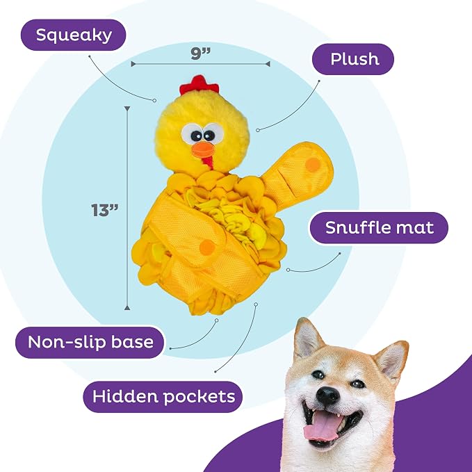 Outward Hound Nina Ottosson Snuffle Palz Squeaky Dog Toy, Chicken, 13.4" | Plush Snuffle Mat, Hidden Treat Pockets, Slow Feeder, Interactive Foraging, Non-Slip Base, Dogs & Puppies - Image 3
