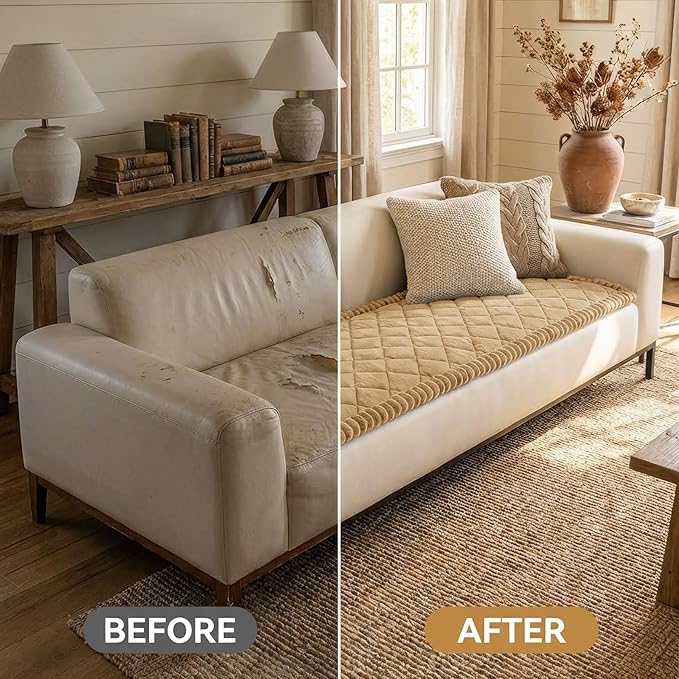Smiry Non Slip Couch Cover for Dogs, Fuzzy Plush Pet Sofa Protector | Washable Furniture Cover for Large Dogs & Cats, Scratch & Dirt Resistant, For 2 Cushion Couch, Camel, 27.6"x47" - Image 6