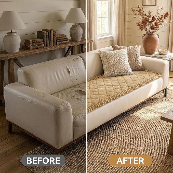 Smiry Non Slip Couch Cover for Dogs, Fuzzy Plush Pet Sofa Protector | Washable Furniture Cover for Large Dogs & Cats, Scratch & Dirt Resistant, For 2 Cushion Couch, Camel, 35.4"x63" - Image 6