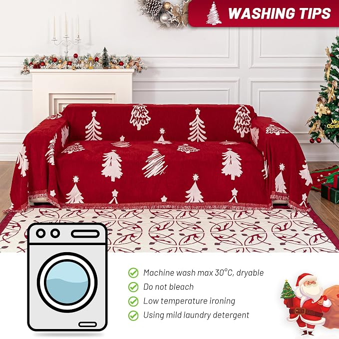 MYSKY HOME 71X102 inches Chair Christmas Couch Cover, Sectional Sofa Covers Sofa Slipcover for 1 Cushion Couch, L Shape Couch Covers for Dogs, Kids, Washable Sofa Blanket, Furniture Protector, Red - Image 5