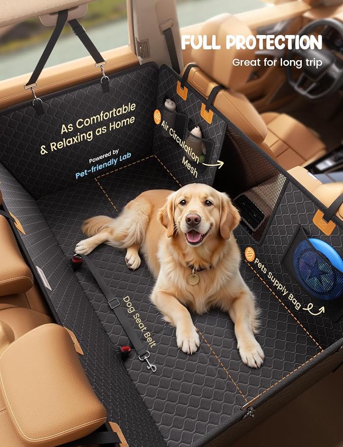 Lamicall Dog Car Seat Cover for Back Seat with Hard Bottom for Car & SUV L | Upgraded Anti-Ripped Back Seat Extender for Dogs, Waterproof Dog Hammock for Car with Mesh Window, Pet Backseat Protector - Image 3
