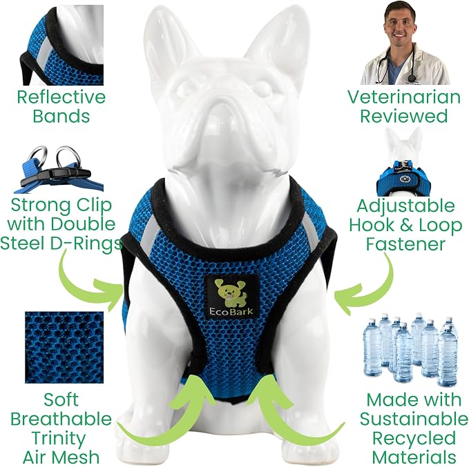 EcoBark Step in Dog Harness - Eco-Friendly Teacup Dog Harnesses for XXS, XS, and Small Dogs - Reflective and Adjustable Mini Body Halter Vest -Tiny Soft Mesh Toy Breed Harness (Bright Blue, XXS) - Image 7