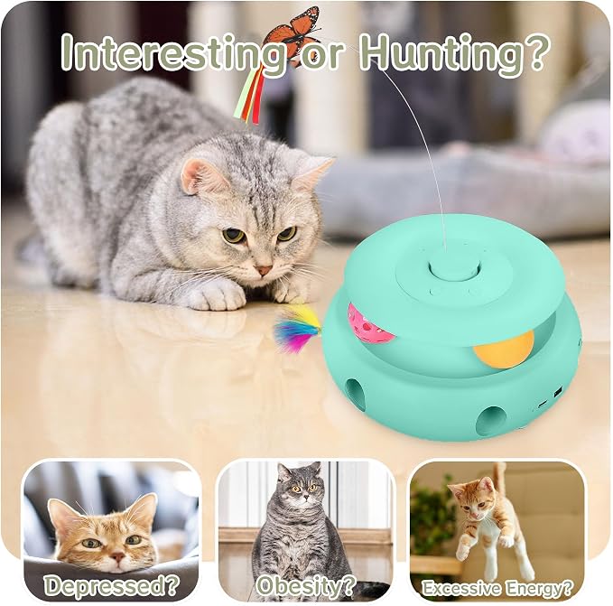 3-in-1 Interactive Cat Toys for Indoor Cats, Blue | Rechargeable Automatic with Fluttering Butterfly,Smart Sensor 6 Holes Mice Whack-A-Mole and Track Ball - Image 2