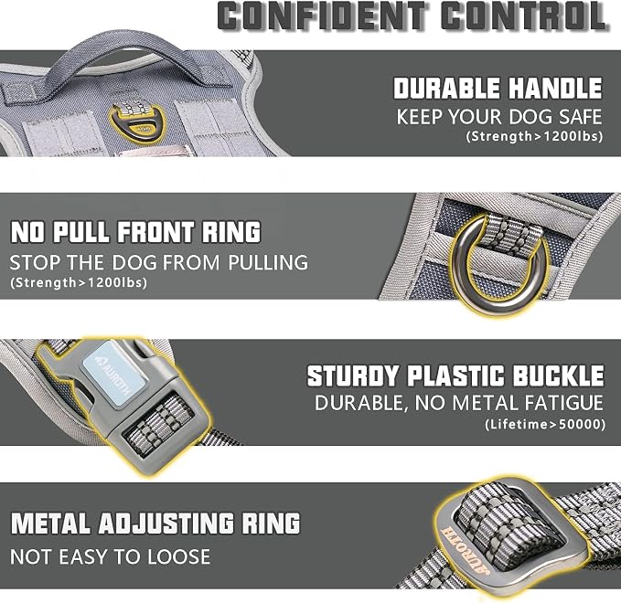Auroth Tactical Dog Harness for Small Medium Dogs No Pull Adjustable Pet Harness Reflective K9 Working Training Easy Control Pet Vest Military Service Dog Harnesses Grey S | No Choke, Heavy Duty, Reflective, Military K9, Adjustable, Handle, Easy Contro... - Image 3