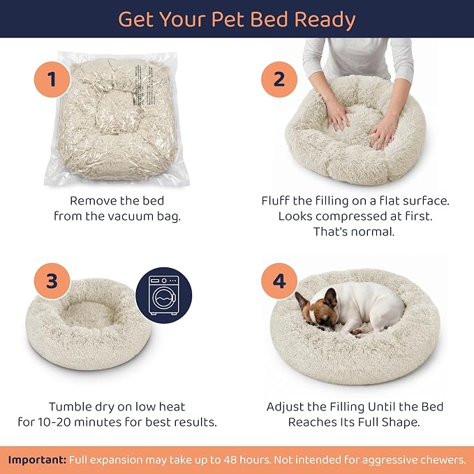 Donut Dog Bed - Premium Comfort for Anxiety Relief - Fluffy & Calming Design with Ultra-Plush Support | Cozy Round Dog Bed with Super Soft Circle Style (Beige, Medium) - Image 4
