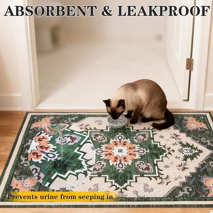 EXPAWLORER Cat Litter Mat, 28”x36” Medium Non-Slip Urine Waterproof Litter Trapping Mat Easy to Clean Washable Litter Box Mat for Floor Soft on Kitty Paws, Indoor Food Mats Rug Pads for Bathroom Green - Image 7