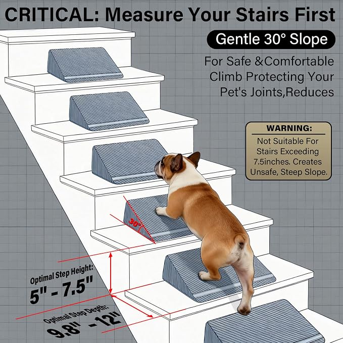 JoyBlooms Upgraded Dog Ramp for Stairs, Dog Stairs for Small Dogs (Corgi & Dachshund), 40D Foam Non-Slip, 30° Slope with Glow Strip, 13.8"x10.2"x5.9", Brown-2pcs - Image 4