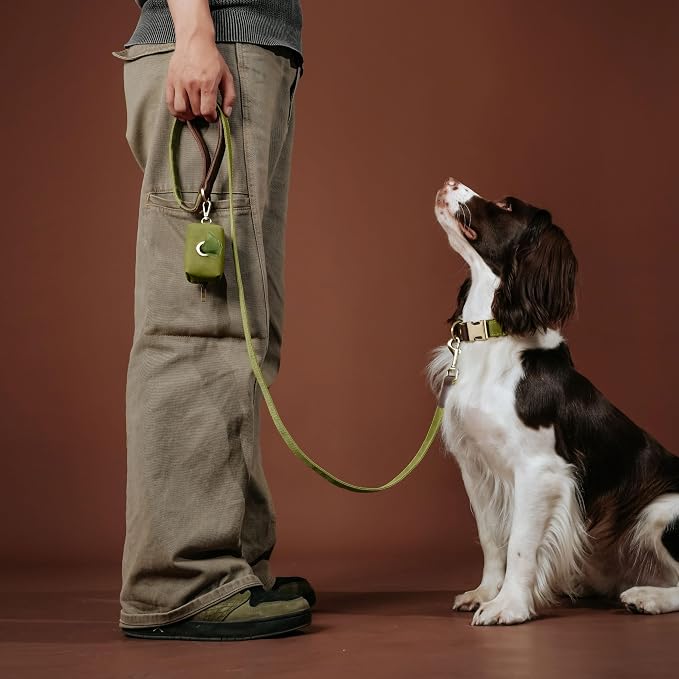 PU Leather Dog Leash for Medium Dogs, 5ft Padded Handle, Olive Green | Comfortable Grip for Daily Walking Training, Full Control, Metal D-ring, Tangle-Free 360° Swivel Clasp, Easy to Clean, 3/4in - Image 2