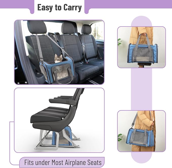 Mr. Pen- Pet Carrier, 17.5" x 11.2" x 11.5", Medium Size, Blue | Portable Travel Carrier for Small Pets, Cats & Small Dogs, Breathable Mesh, Safety Inner Leash - Image 5